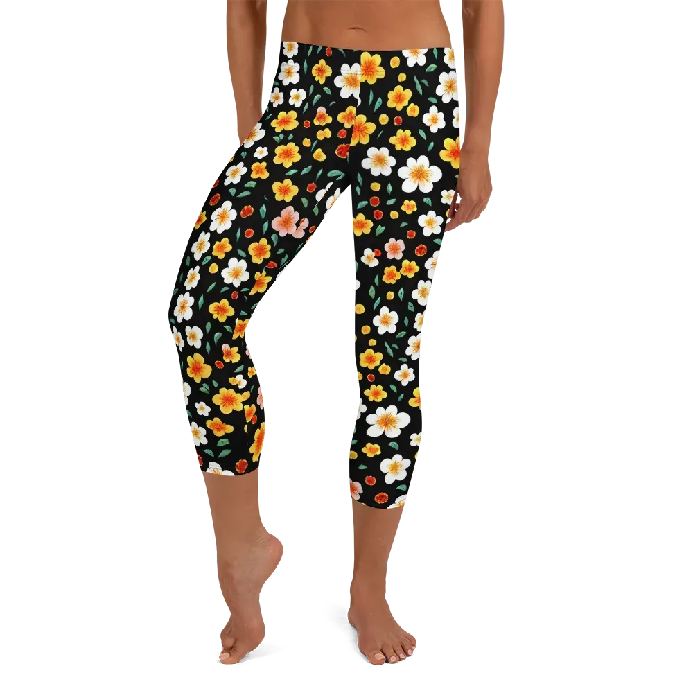 Sunlit Blossoms on Capri Leggings — Front