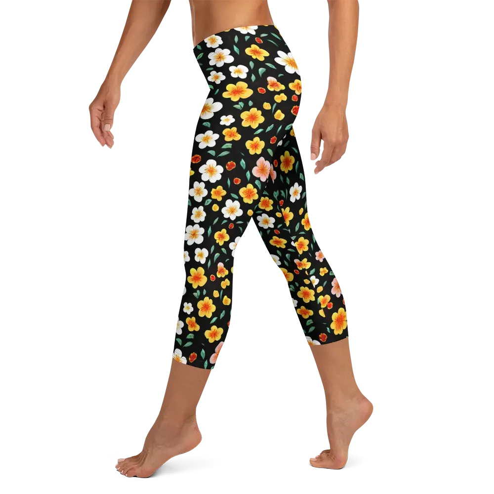 Sunlit Blossoms on Capri Leggings — Left