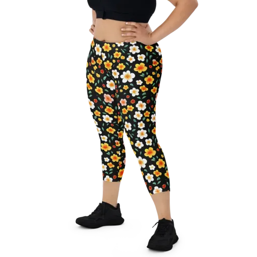 Sunlit Blossoms on a Capri Leggings