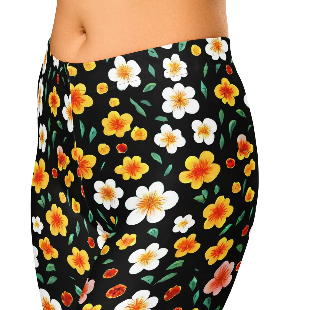 Sunlit Blossoms on Capri Leggings — Zoomed-in