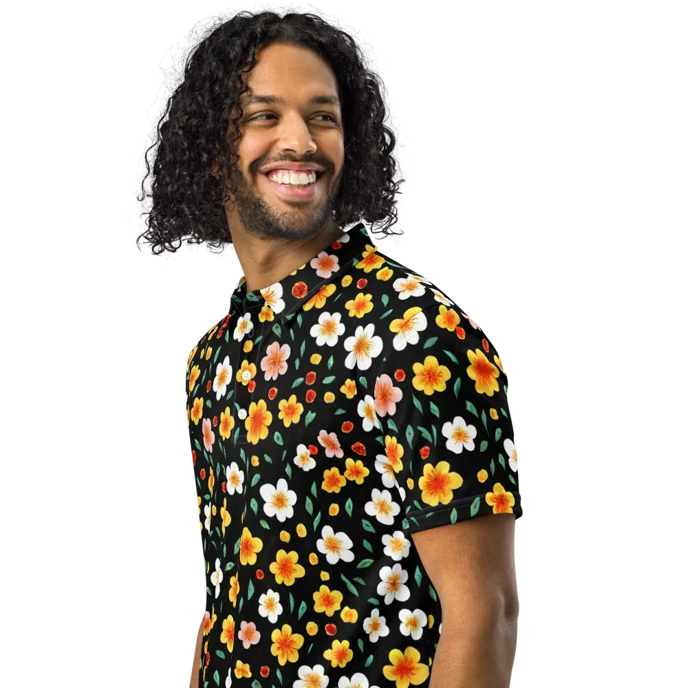 Sunlit Blossoms on Men's Slim Fit Polo Shirt — Left Front