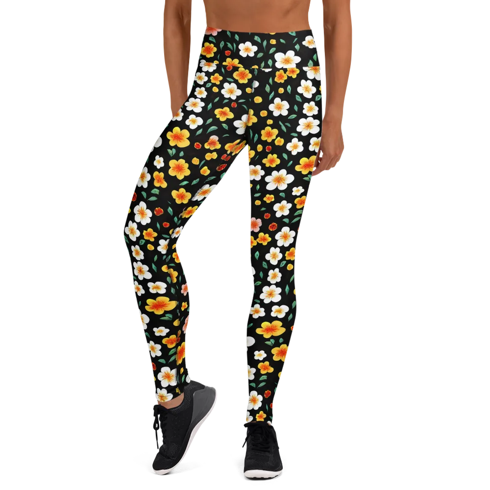 Sunlit Blossoms on Yoga Leggings — Front