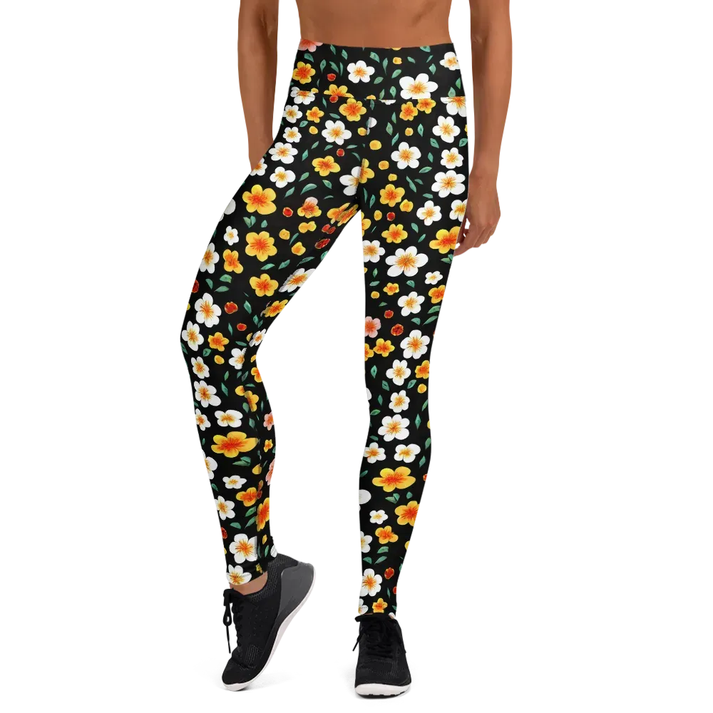 Sunlit Blossoms on Yoga Leggings — Front