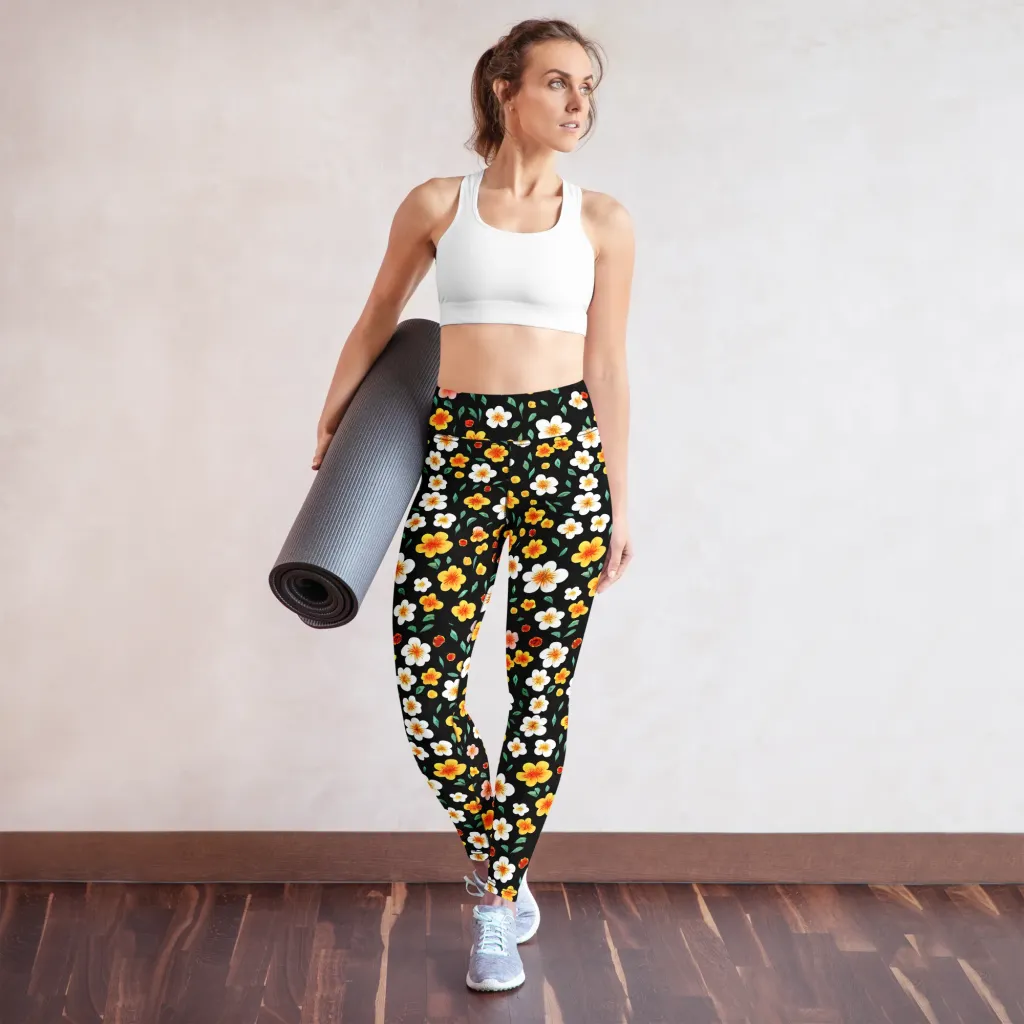 Sunlit Blossoms on Yoga Leggings — Front
