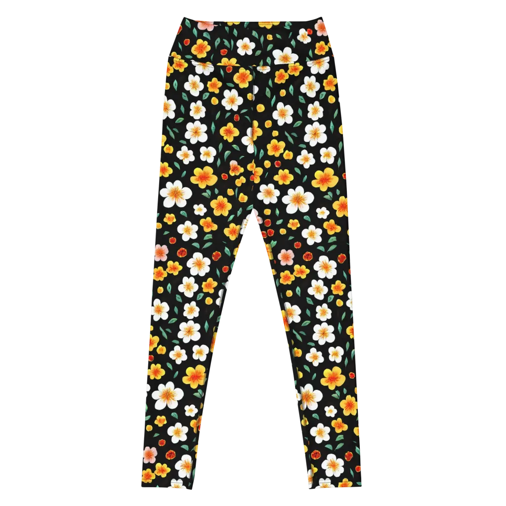Sunlit Blossoms on Yoga Leggings — Front