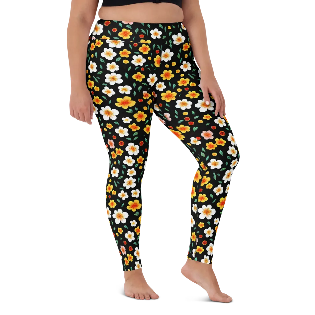 Sunlit Blossoms on Yoga Leggings — Front