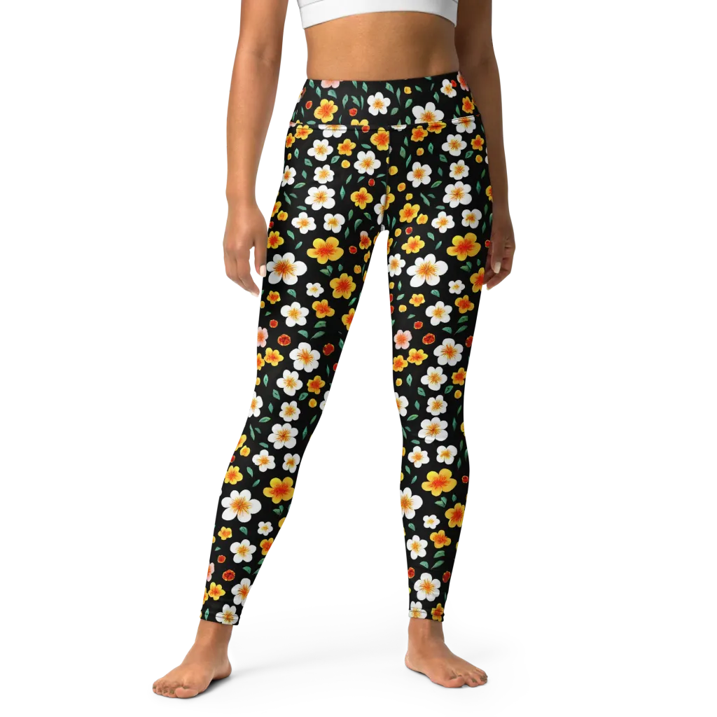 Sunlit Blossoms on Yoga Leggings — Front