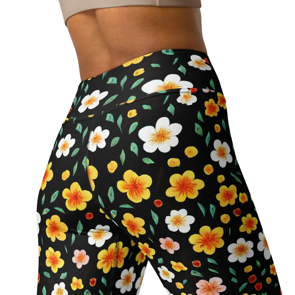 Sunlit Blossoms on Yoga Leggings — Back