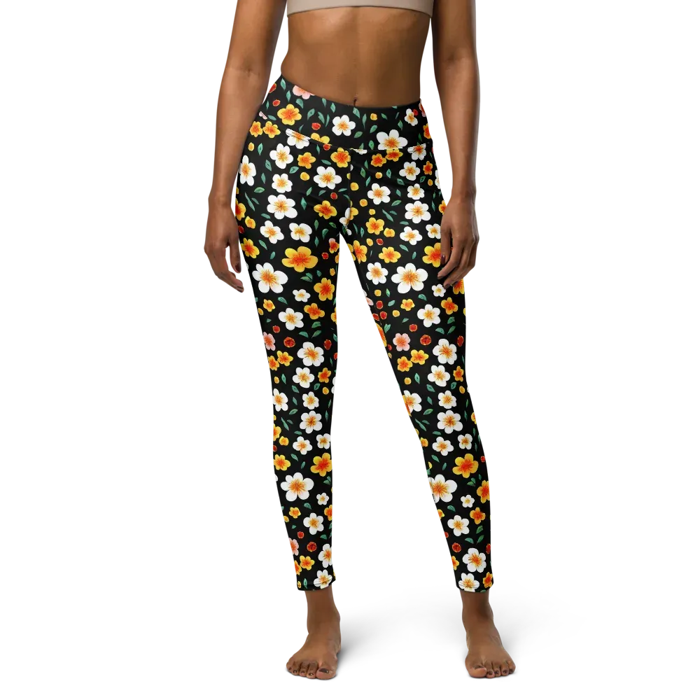 Sunlit Blossoms on Yoga Leggings — Front