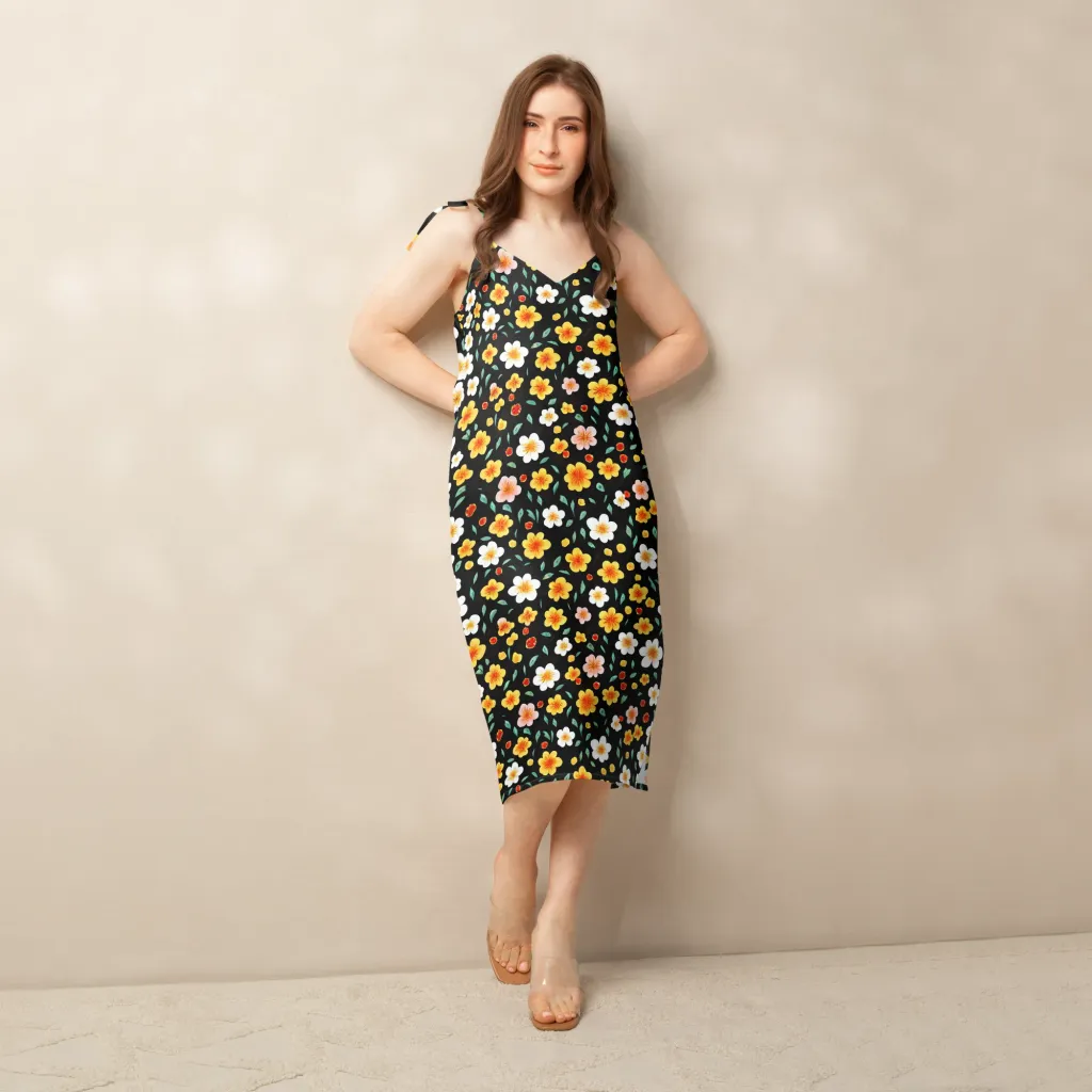 Sunlit Blossoms on Slip Dress — Front