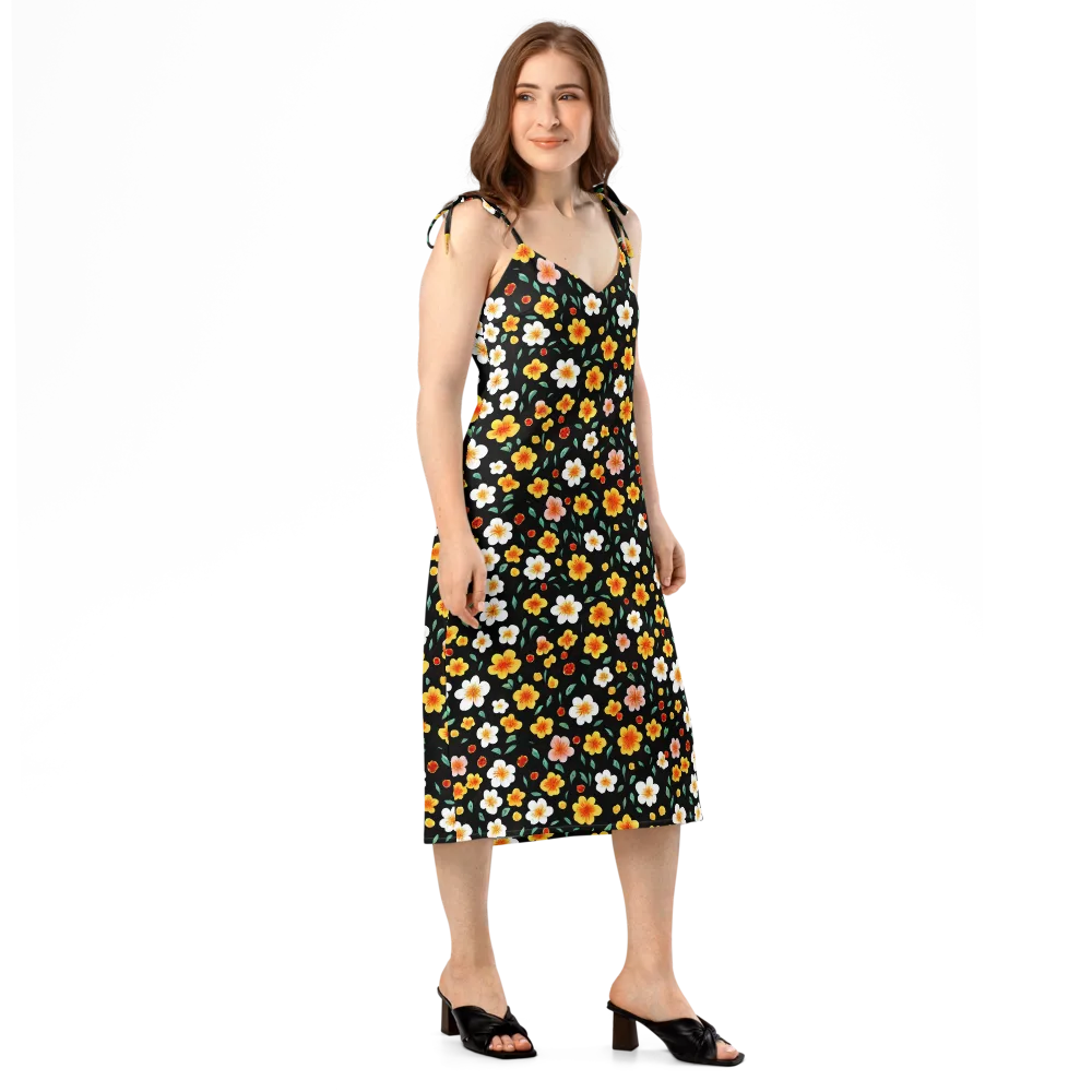 Sunlit Blossoms on Slip Dress — Right Front