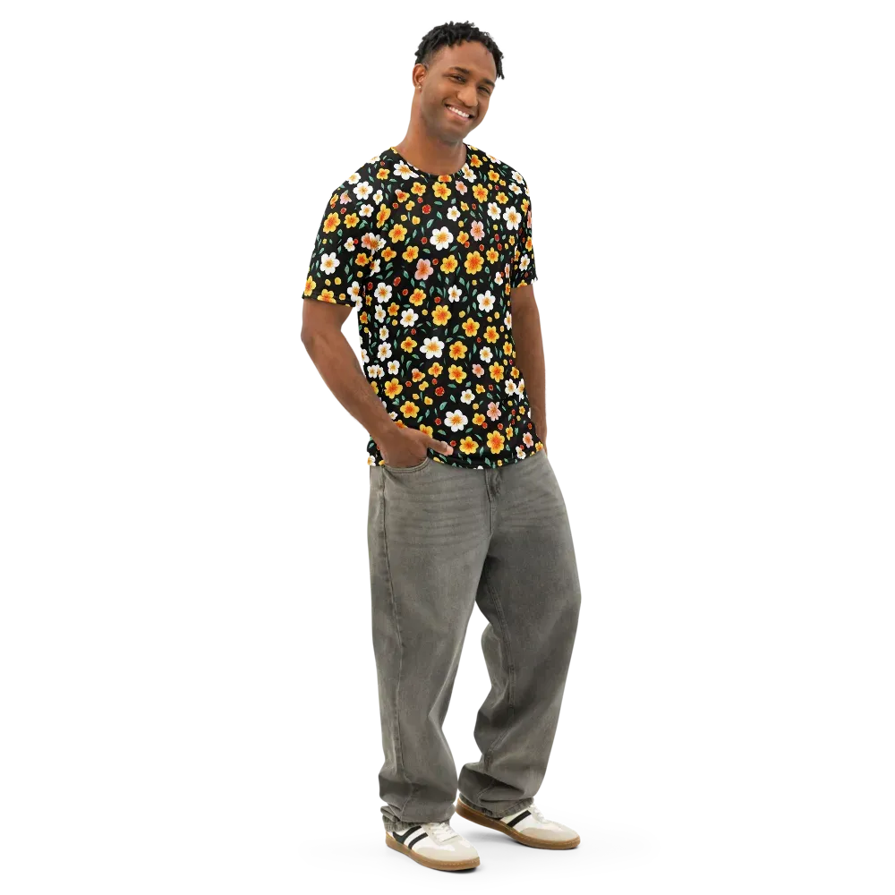 Sunlit Blossoms on Men's Cotton Crew Neck T-Shirt — Right Front