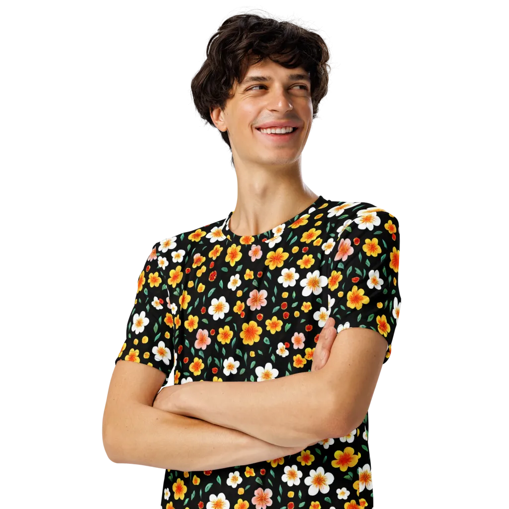 Sunlit Blossoms on Men's Crew Neck T-Shirt — Left Front