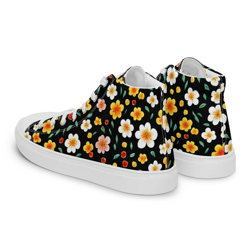 Sunlit Blossoms on Men's High Top Canvas Shoes — Left Back