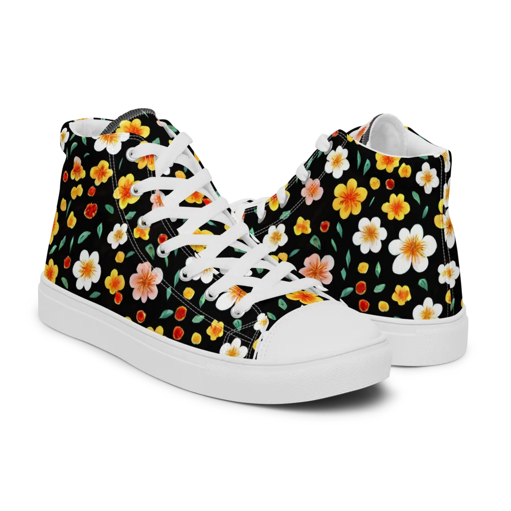 Sunlit Blossoms on Men's High Top Canvas Shoes — Right