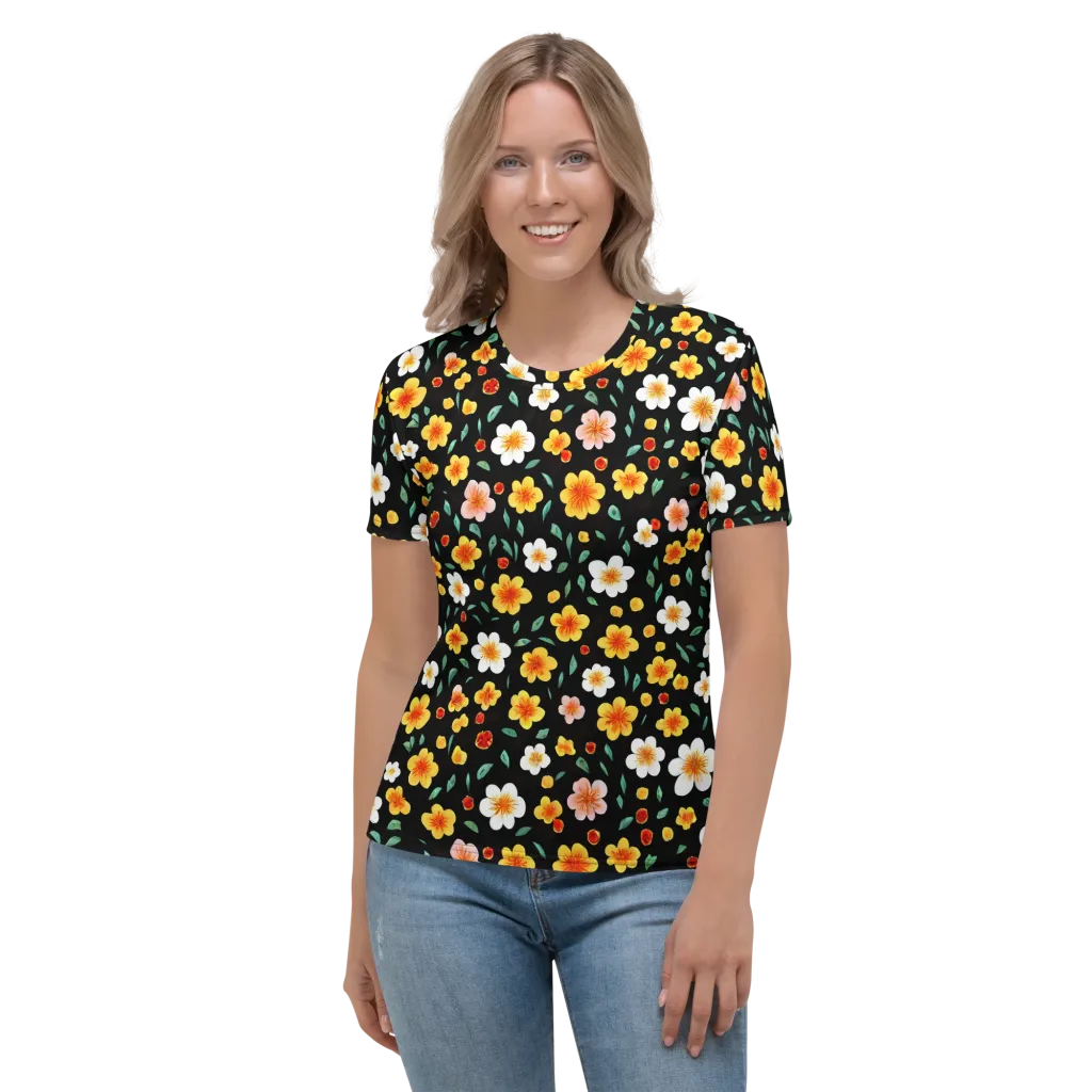 Sunlit Blossoms on Women's Crew Neck T-Shirt — Front