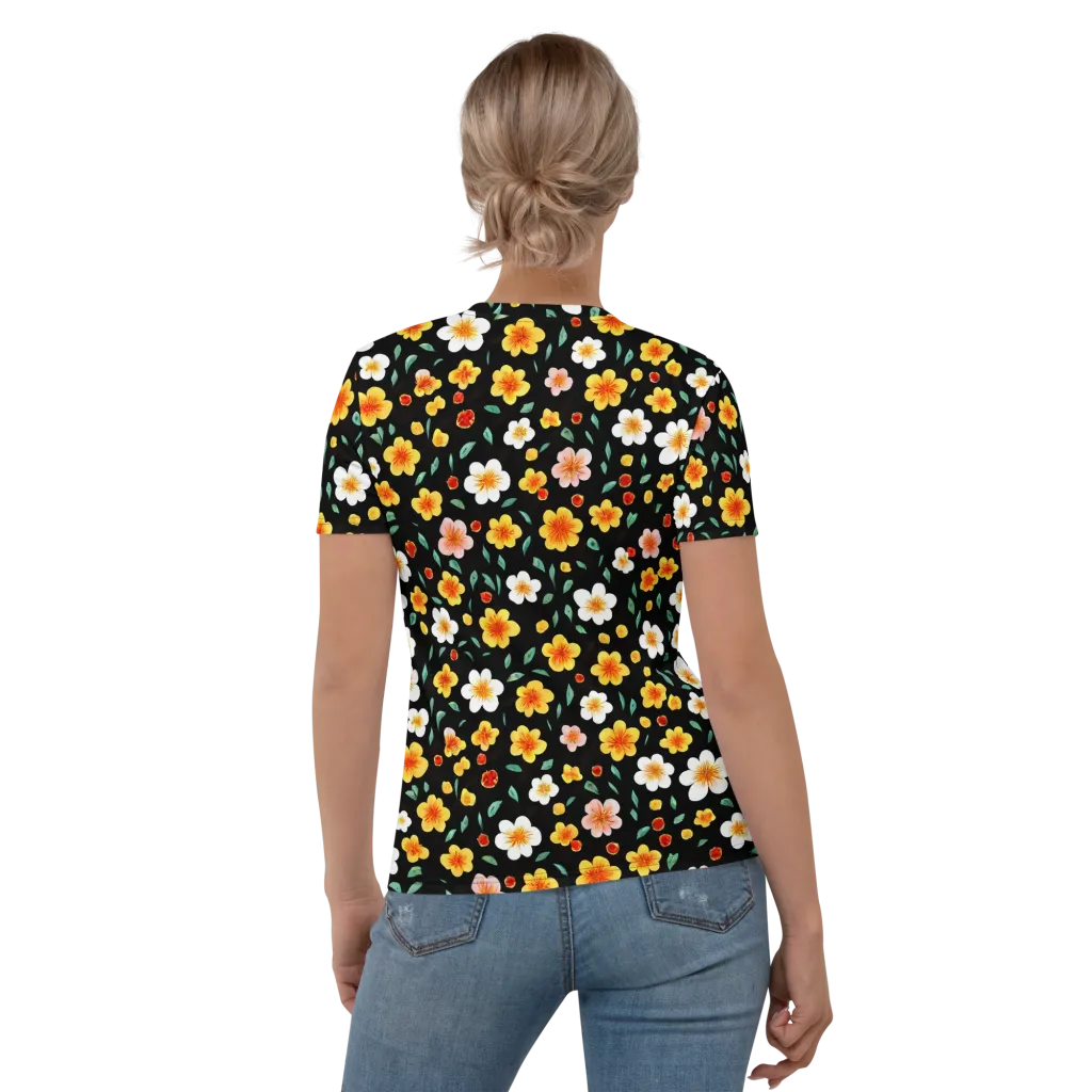 Sunlit Blossoms on Women's Crew Neck T-Shirt — Back