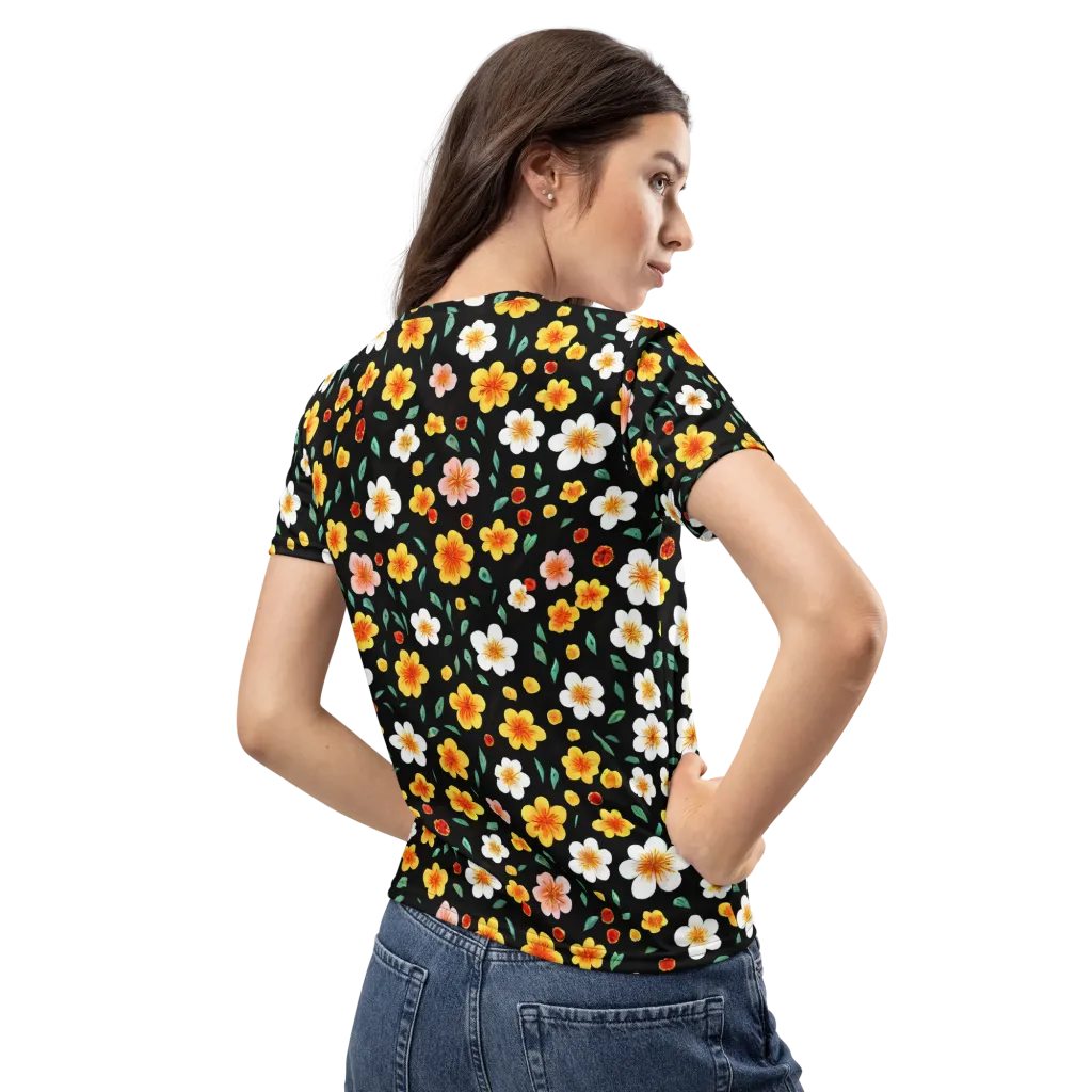 Sunlit Blossoms on Women's Crew Neck T-Shirt — Back