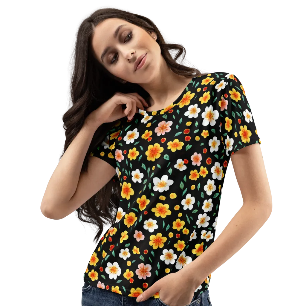 Sunlit Blossoms on Women's Crew Neck T-Shirt — Left Front