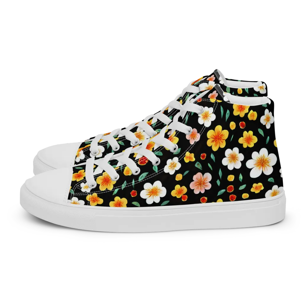 Sunlit Blossoms on Women's High Top Canvas Shoes — Left
