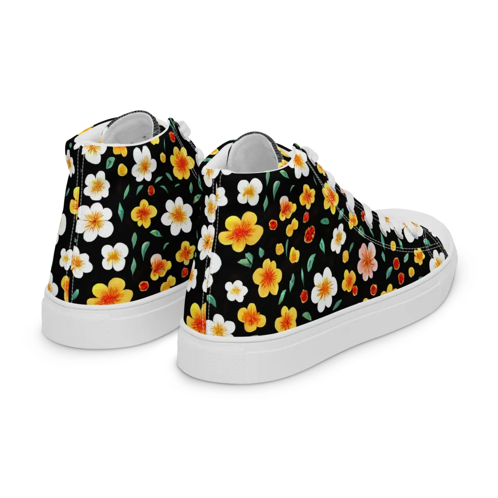Sunlit Blossoms on Women's High Top Canvas Shoes — Right Back