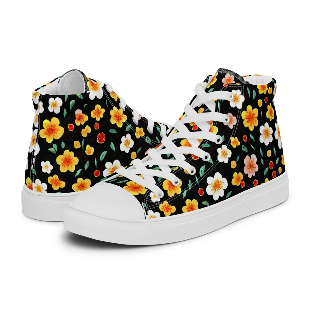 Sunlit Blossoms on Women's High Top Canvas Shoes — Left