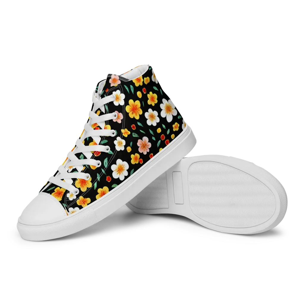 Sunlit Blossoms on Women's High Top Canvas Shoes — Left