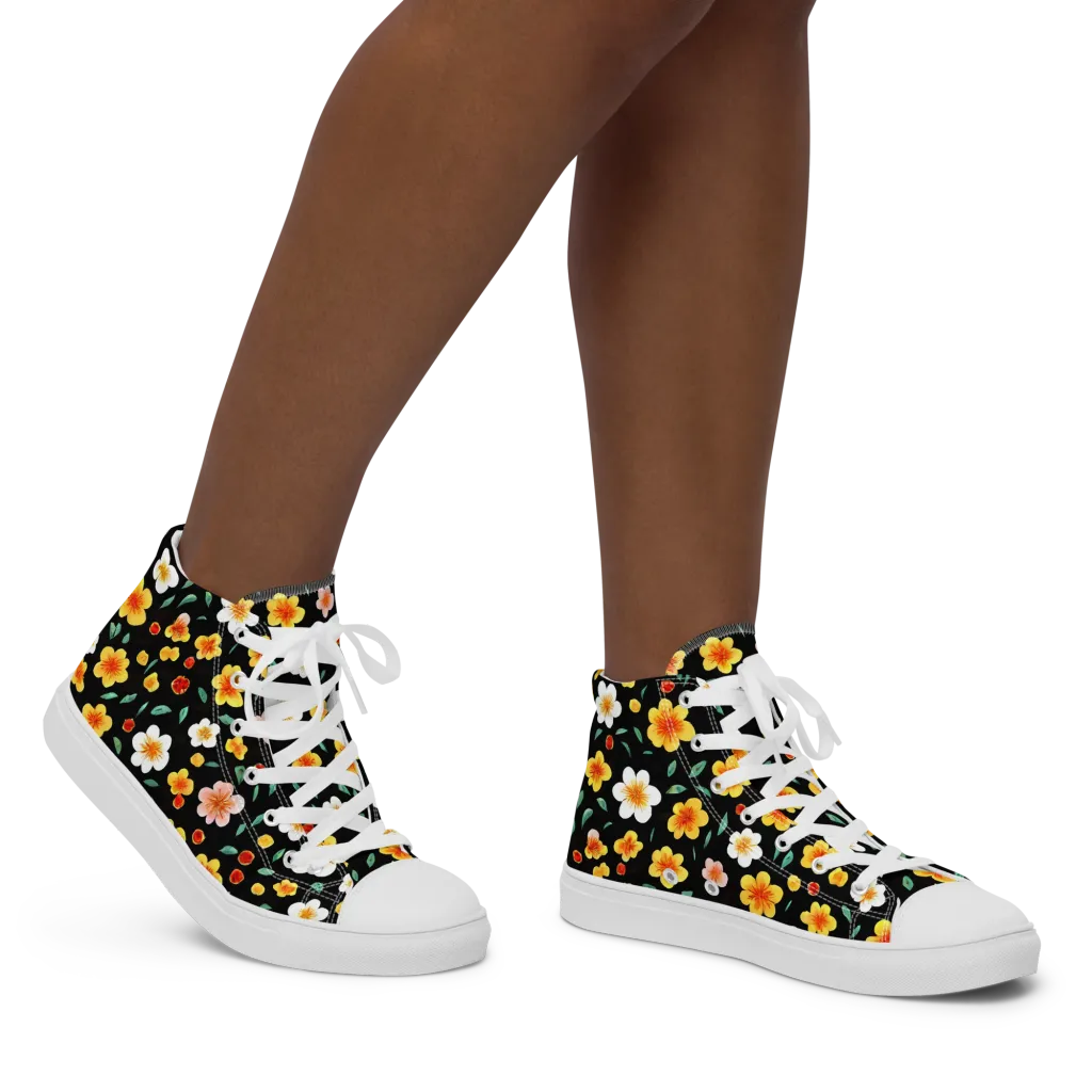 Sunlit Blossoms on Women's High Top Canvas Shoes — Right