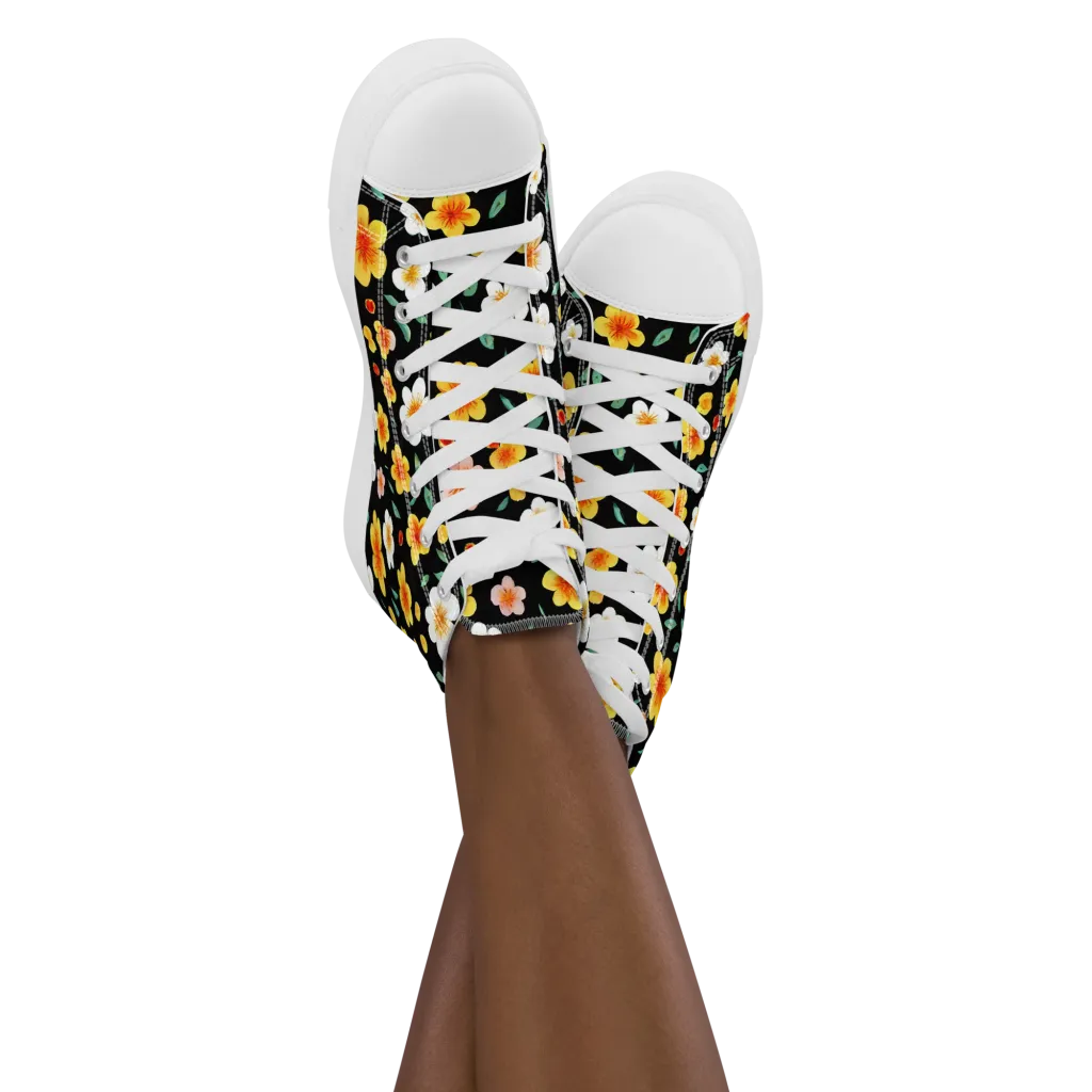 Sunlit Blossoms on Women's High Top Canvas Shoes — Front