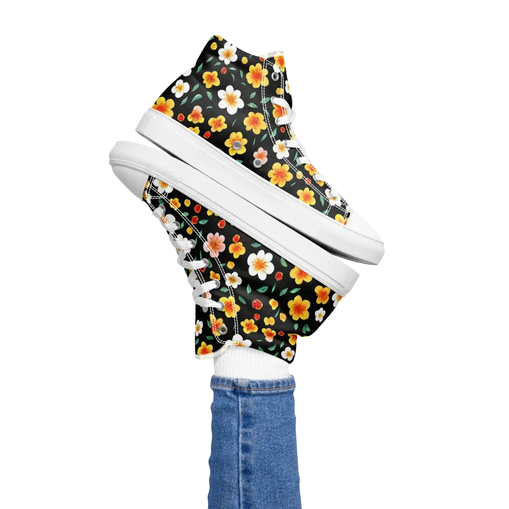 Sunlit Blossoms on Women's High Top Canvas Shoes — Left