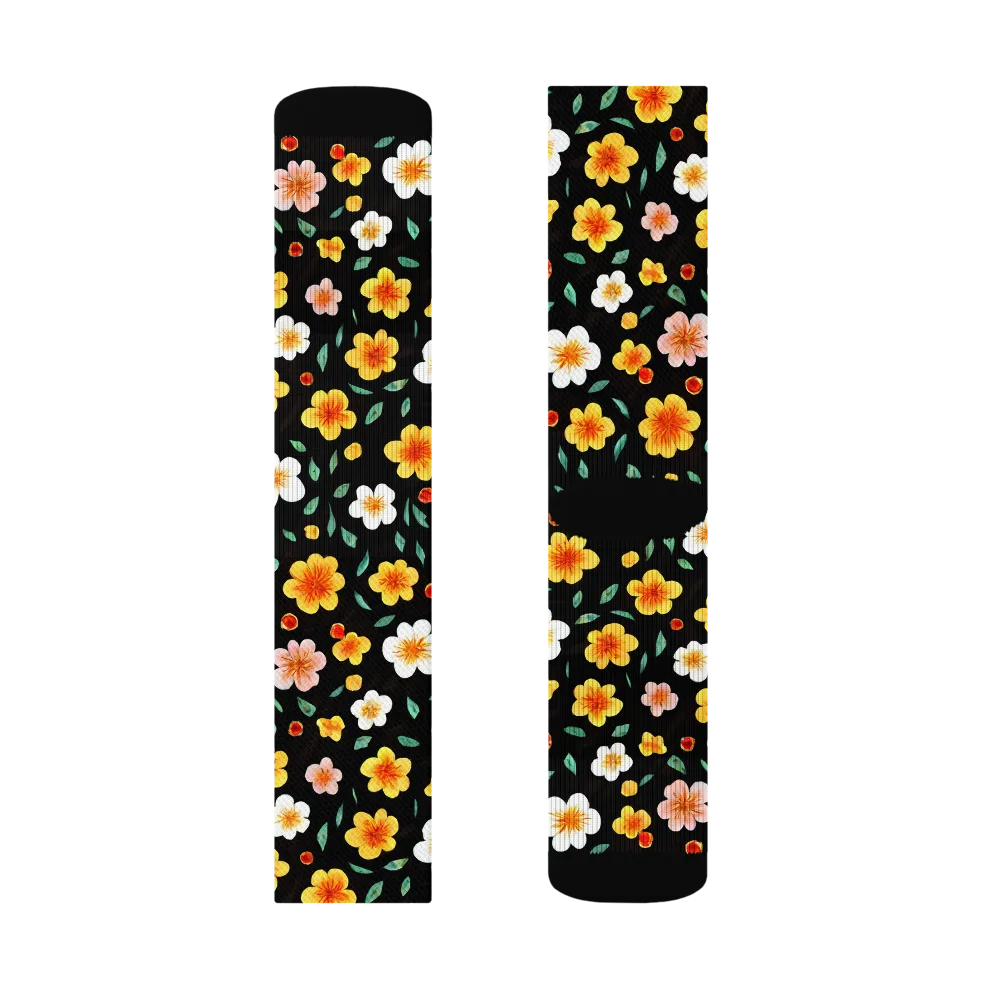 Sunlit Blossoms on Socks — Left Sock