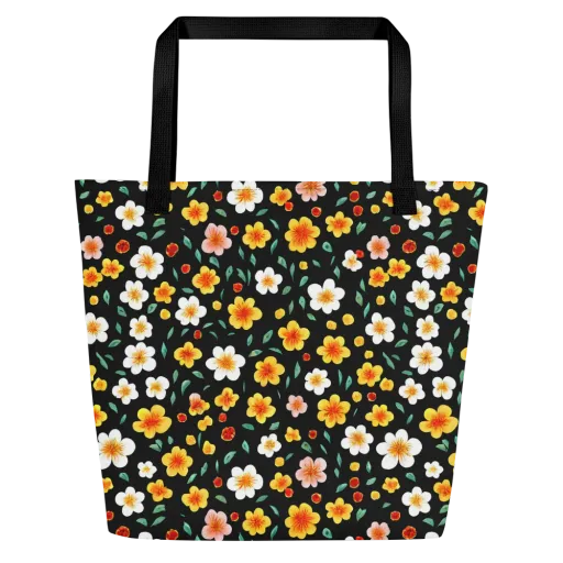 Sunlit Blossoms on a Large Tote Bag W/ Pocket
