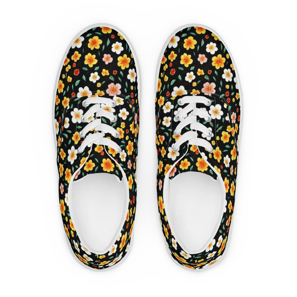 Sunlit Blossoms on Men's Lace-Up Canvas Shoes — Front