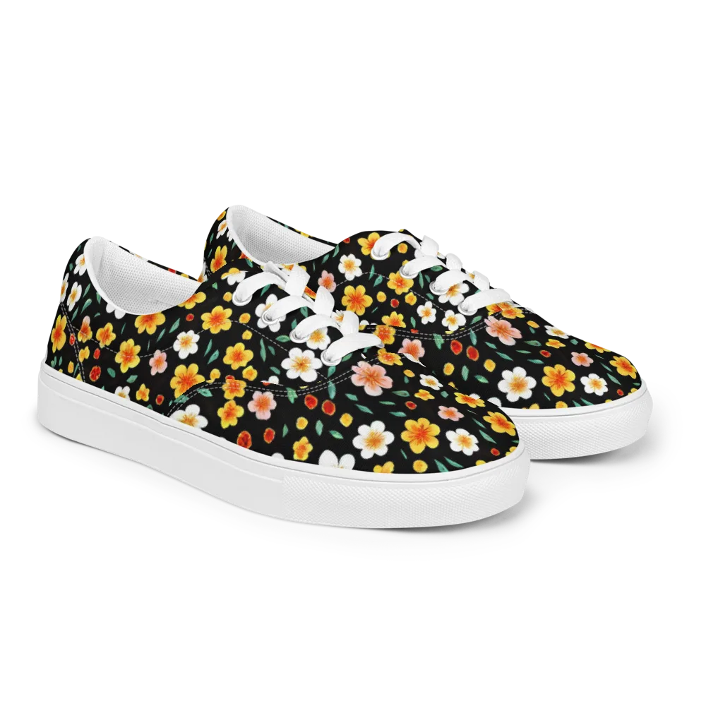 Sunlit Blossoms on Men's Lace-Up Canvas Shoes — Right Front