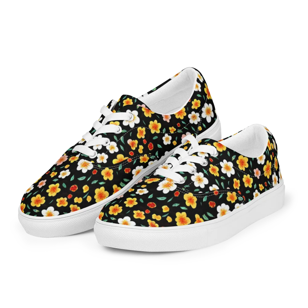 Sunlit Blossoms on Men's Lace-Up Canvas Shoes — Left Front