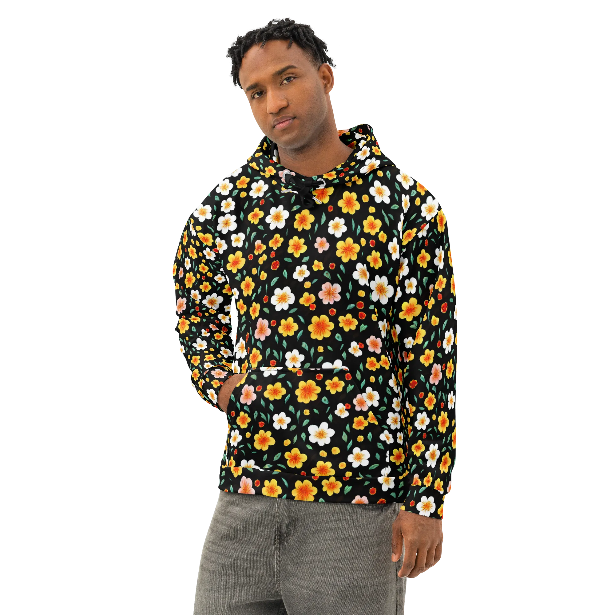 Sunlit Blossoms on Cotton Hoodie — Left Front