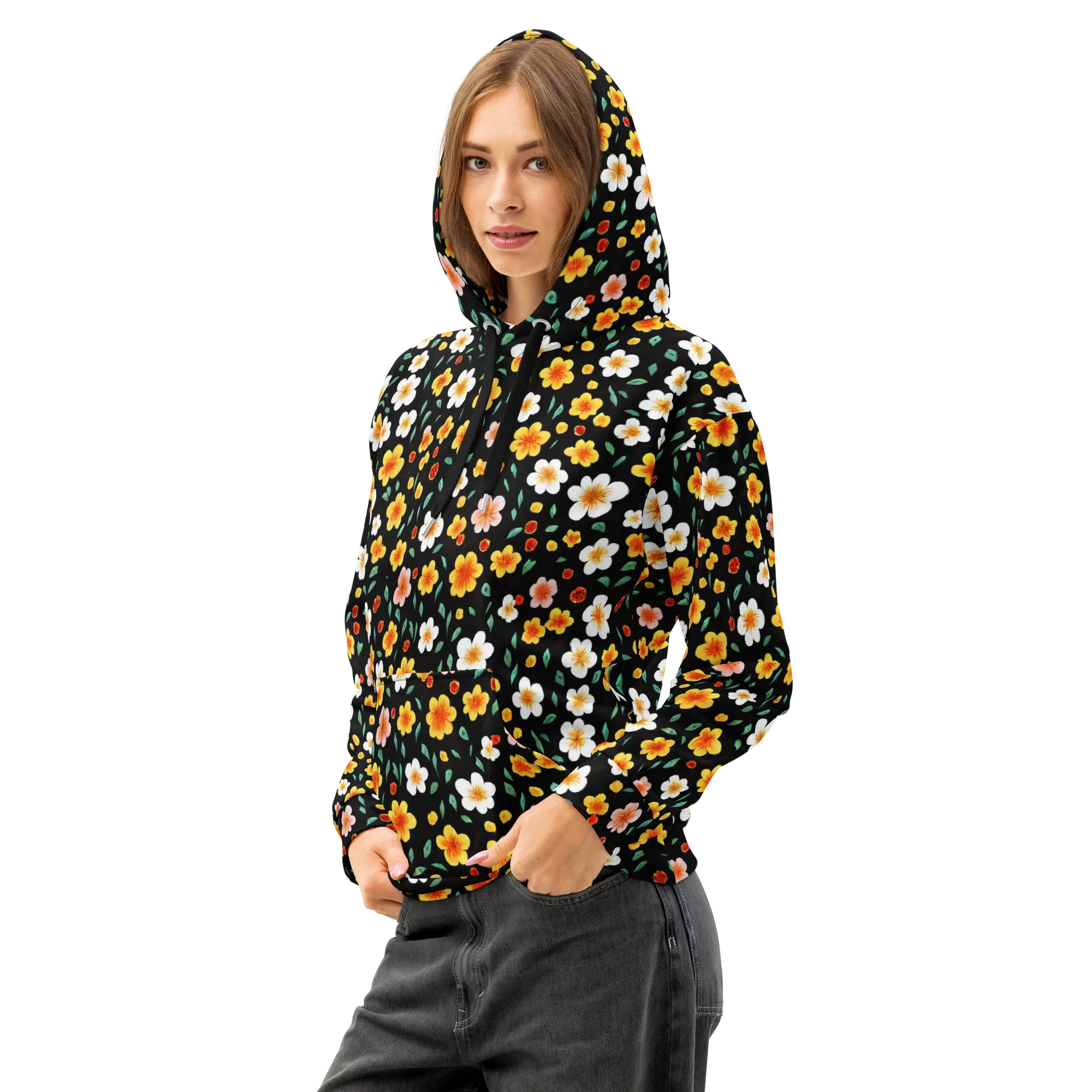Sunlit Blossoms on Cotton Hoodie — Left Front