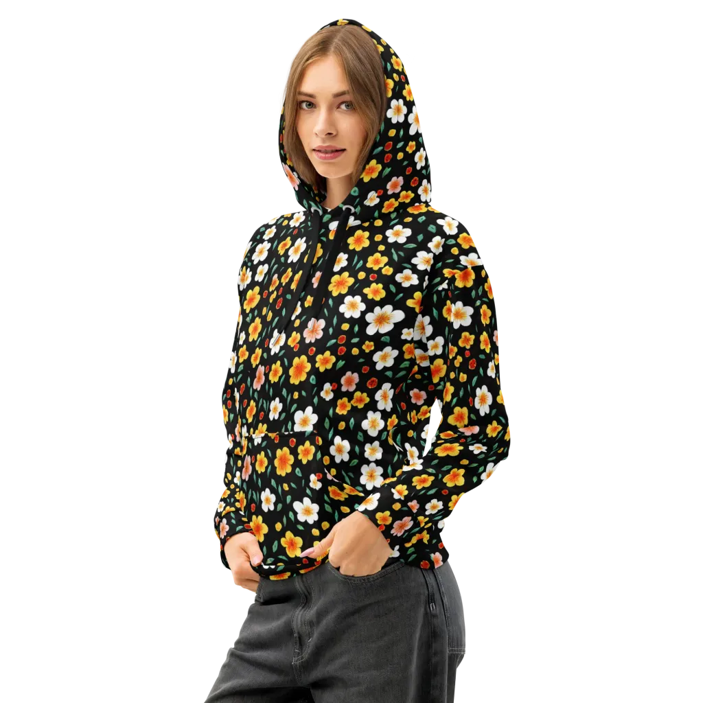 Sunlit Blossoms on Cotton Hoodie — Left Front