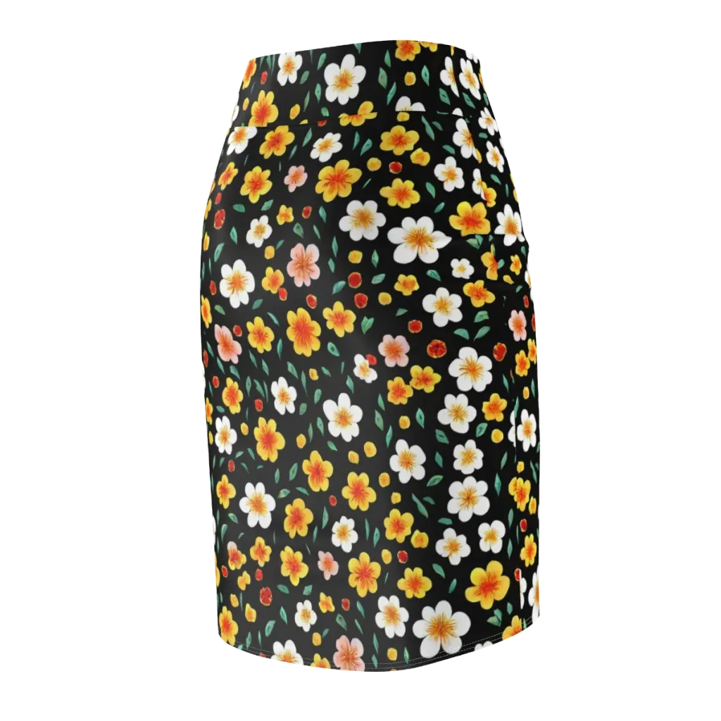 Sunlit Blossoms on Pencil Skirt — Back Side