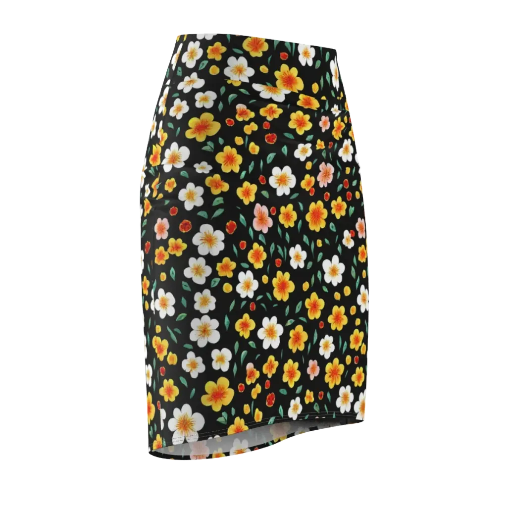 Sunlit Blossoms on Pencil Skirt — Front Side