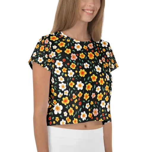 Sunlit Blossoms on a Crop Tee
