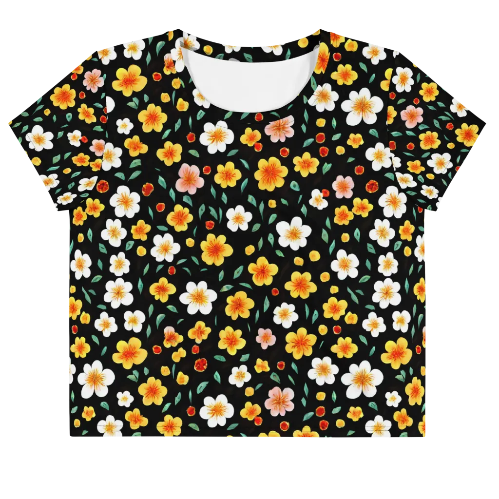 Sunlit Blossoms on Crop Tee — Front