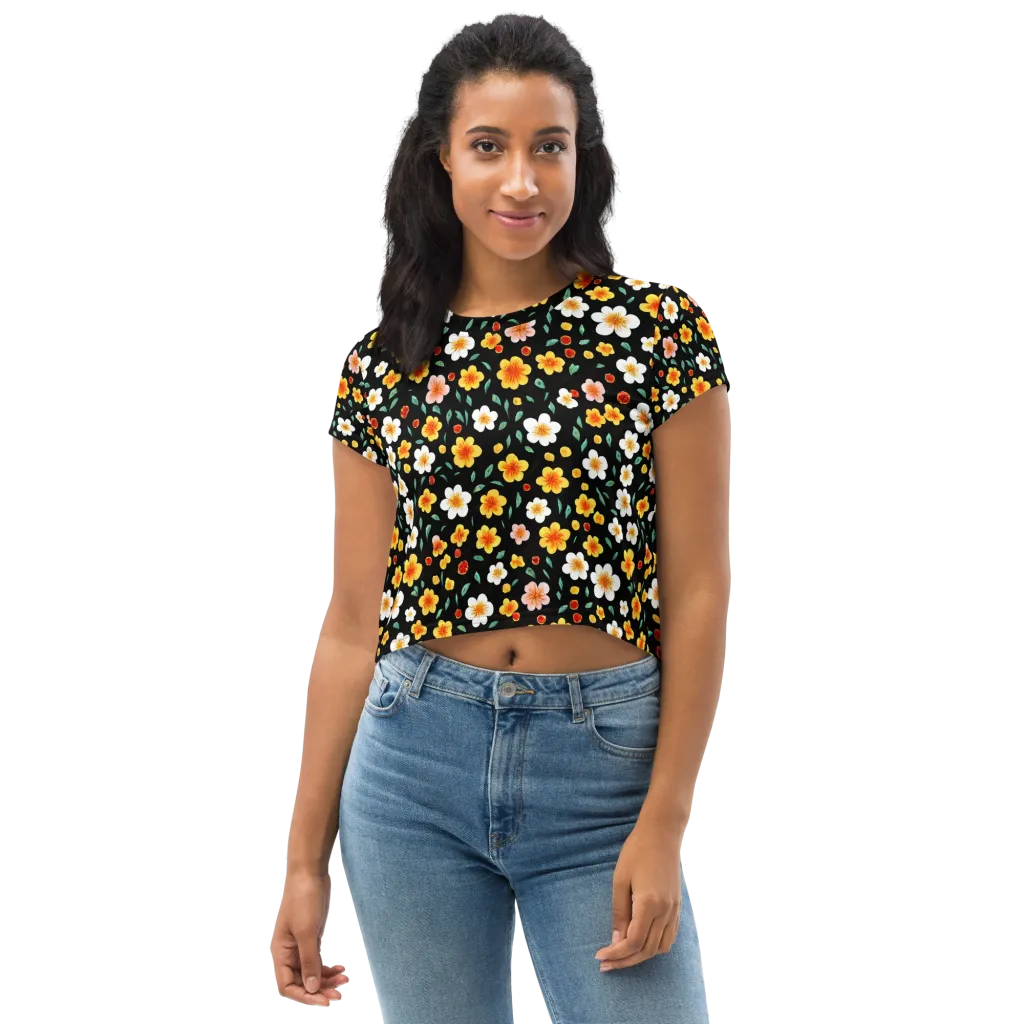 Sunlit Blossoms on Crop Tee — Front