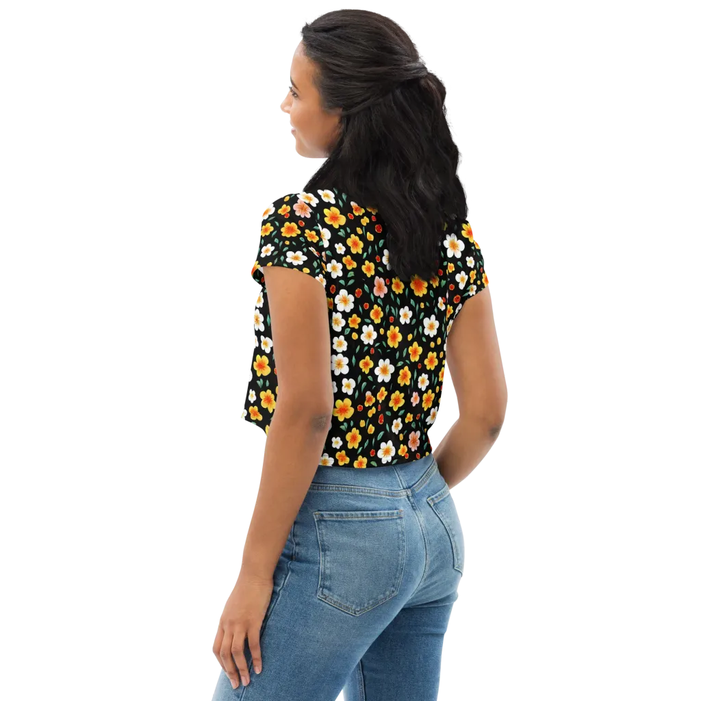 Sunlit Blossoms on Crop Tee — Left Back