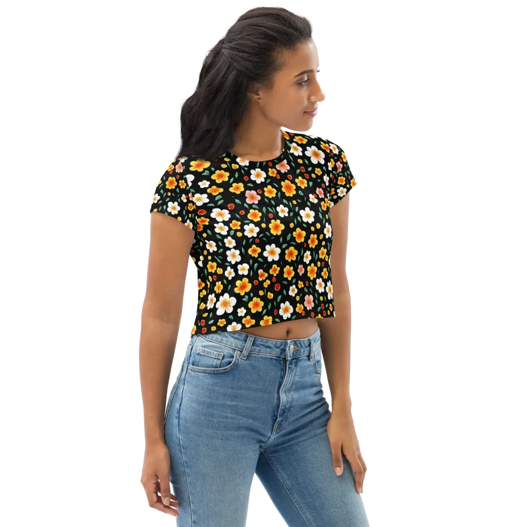 Sunlit Blossoms on Crop Tee — Right Front