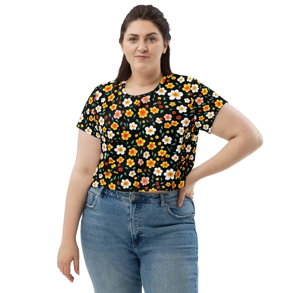 Sunlit Blossoms on Crop Tee — Front