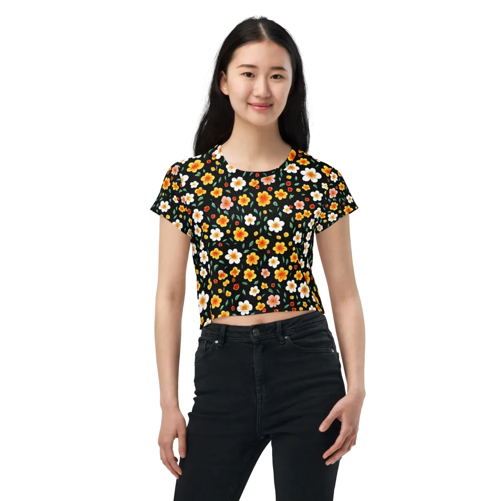 Sunlit Blossoms on Crop Tee — Front
