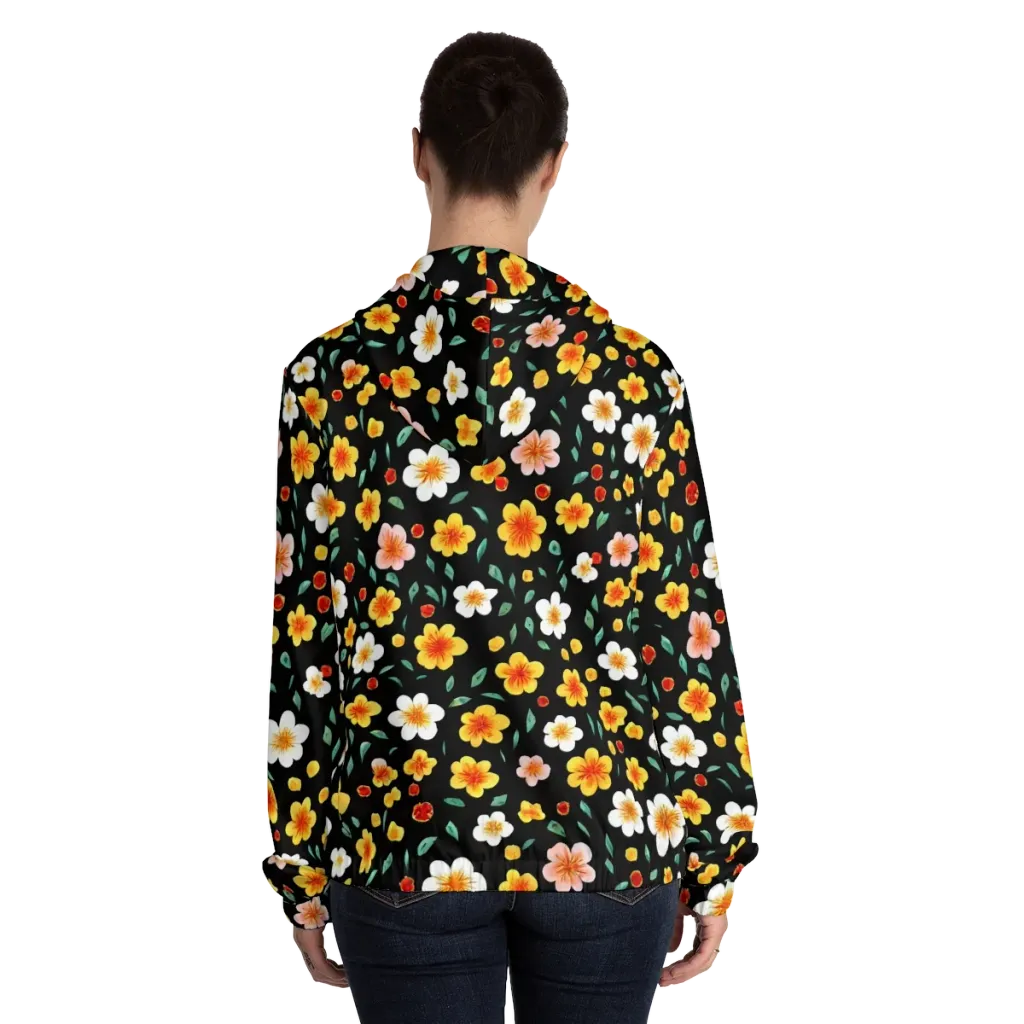 Sunlit Blossoms on Women's Full-Zip Hoodie — Back On Person