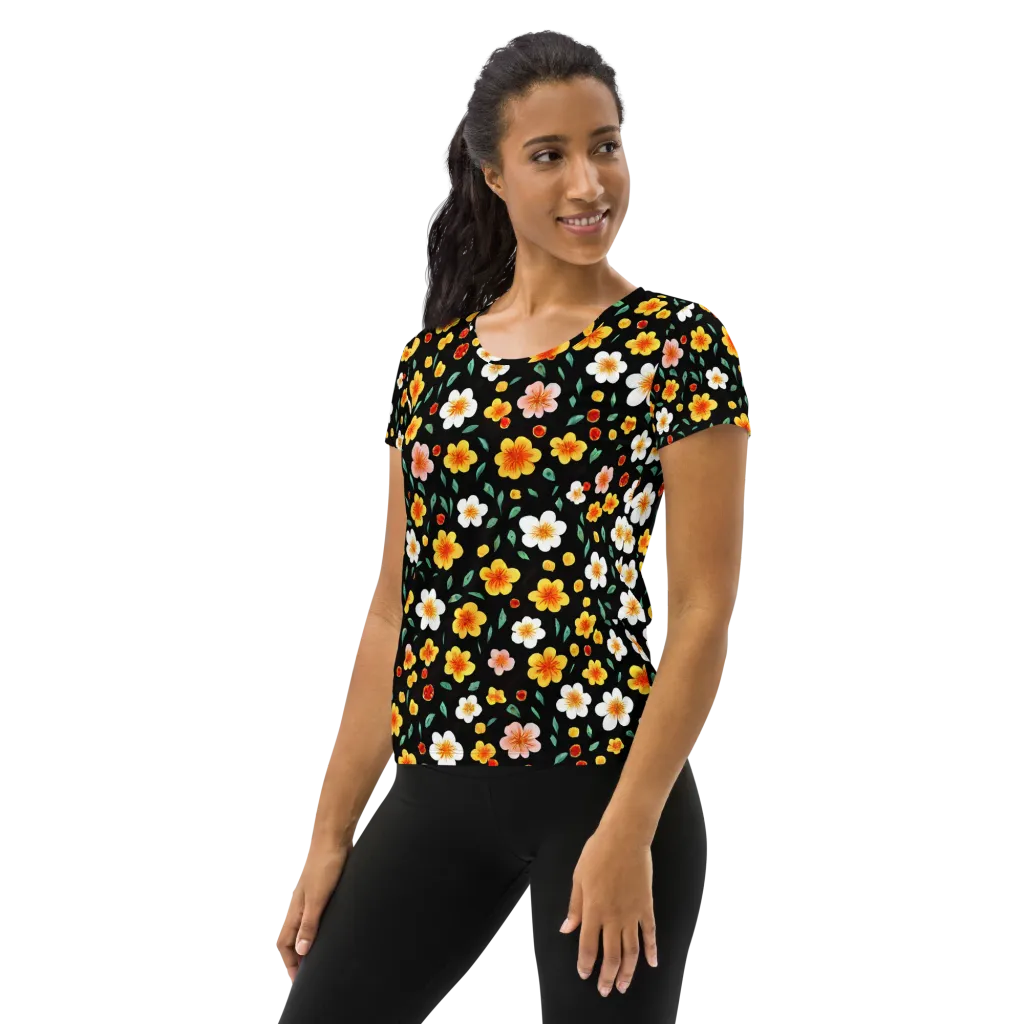 Sunlit Blossoms on Women's Athletic T-Shirt — Left