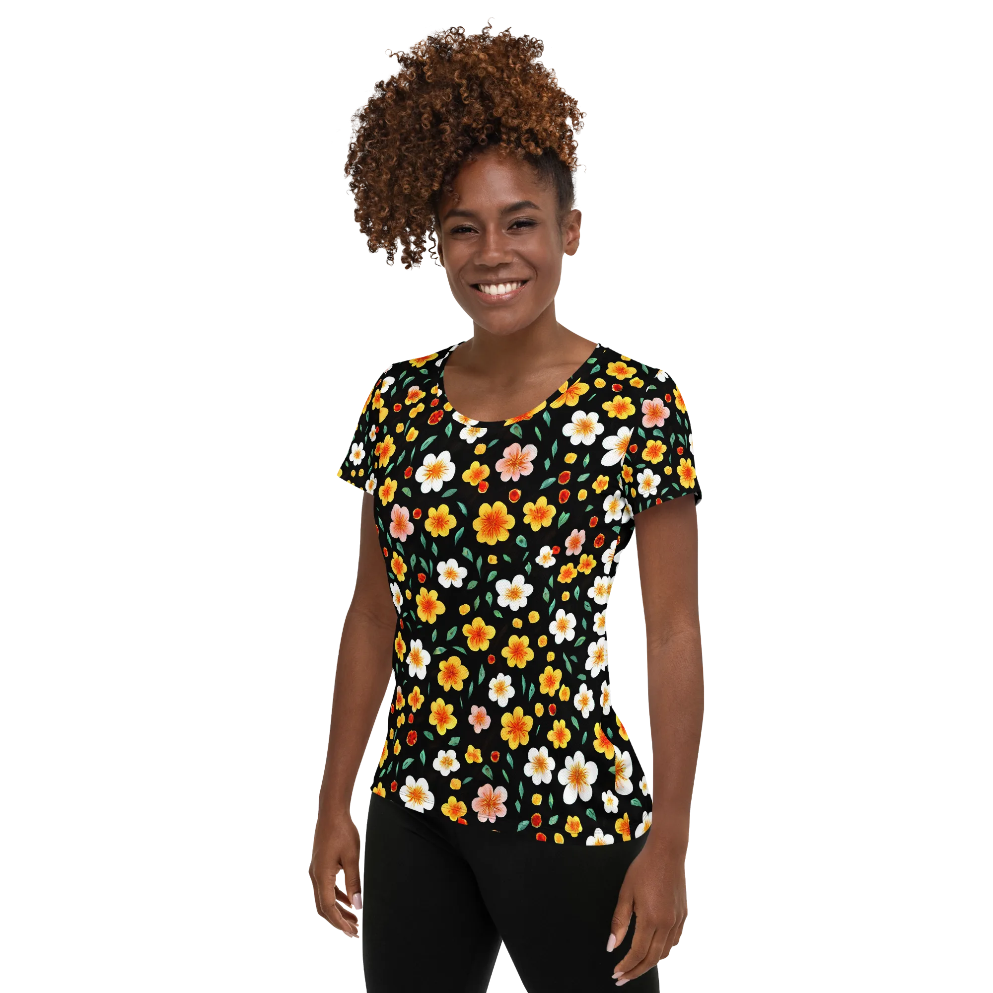 Sunlit Blossoms on Women's Athletic T-Shirt — Left